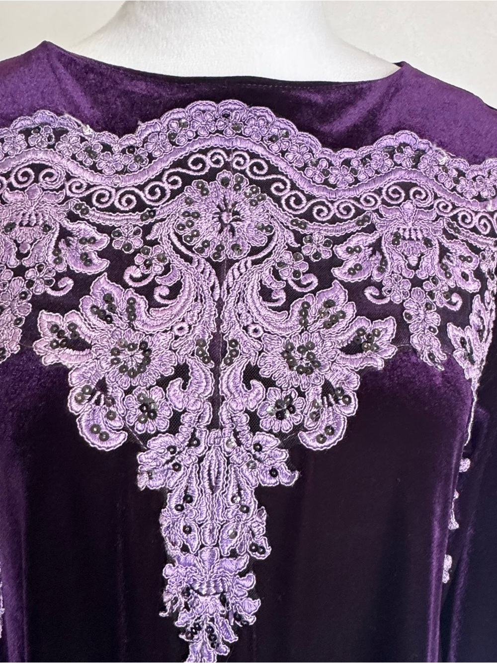 Daffic Italy Velvet Maxi Dress Embroidered Purple Gothic Boho Oversized - Picture 11 of 11